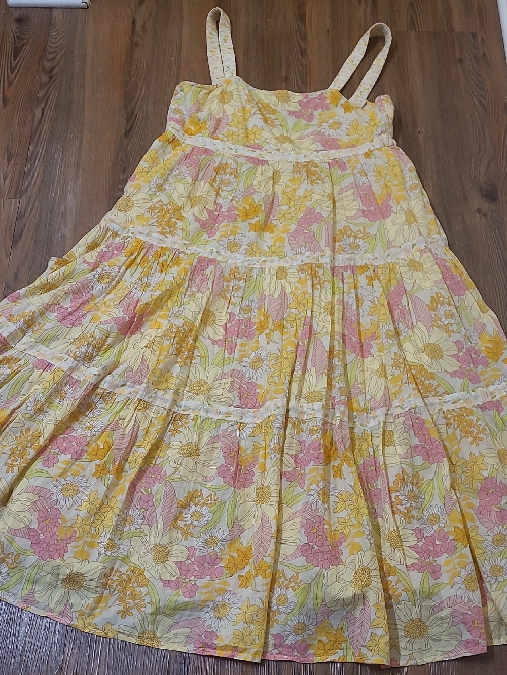 American Eagle Outfitters Floral Tiered Maxi Dress — Yellow and Pink